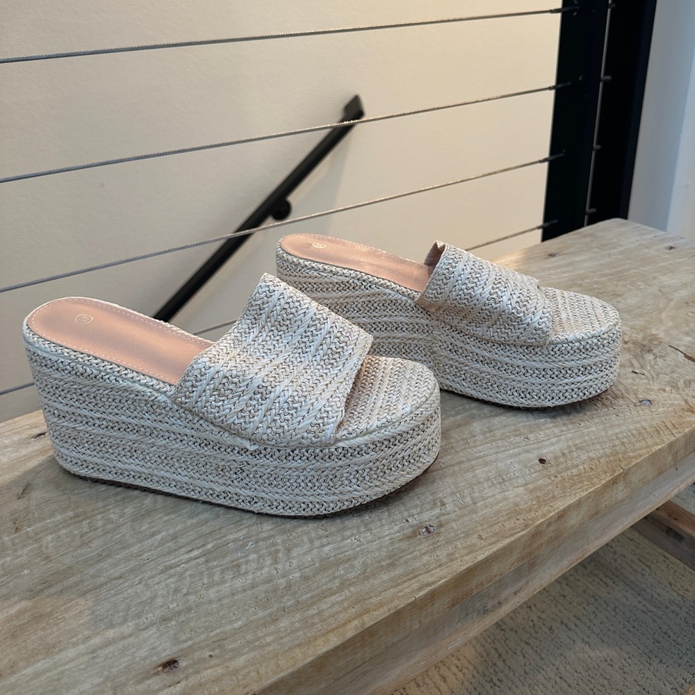 Platform Espadrille Wedge Sandals Raffia Open Toe Slides Women’s Summer | Size 9 - Picture 4 of 9